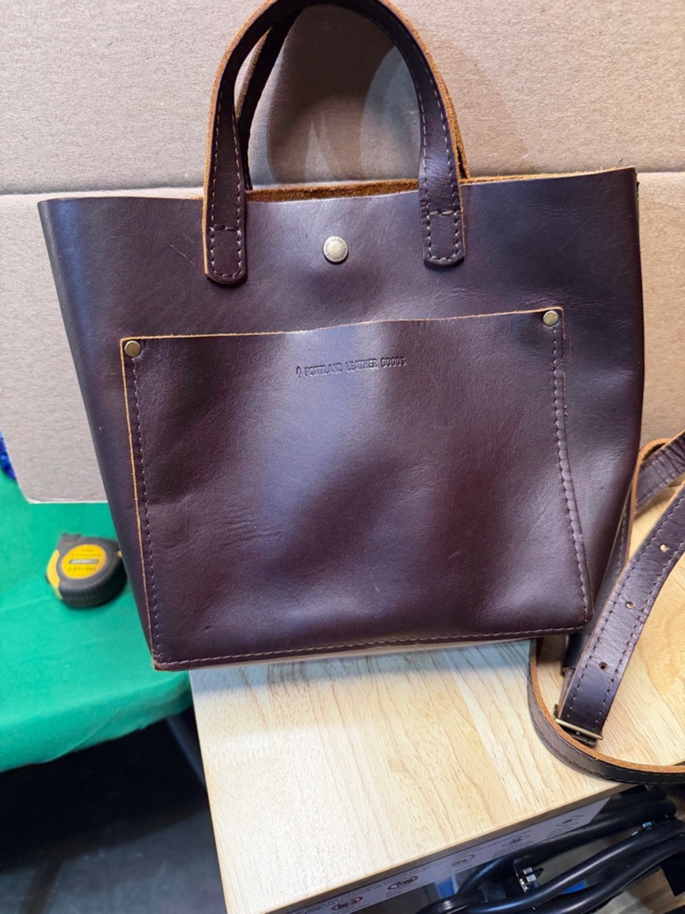 Classic Brown Leather Messenger Tote with Front Pocket